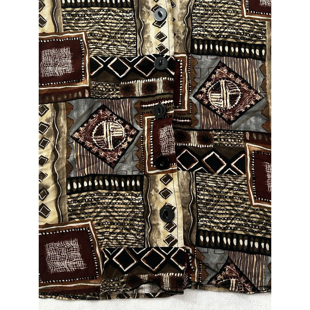VTG 90s Basic Editions Shirt S Rayon Geometric Tribal Patchwork USA Abstract Art - Picture 3 of 11